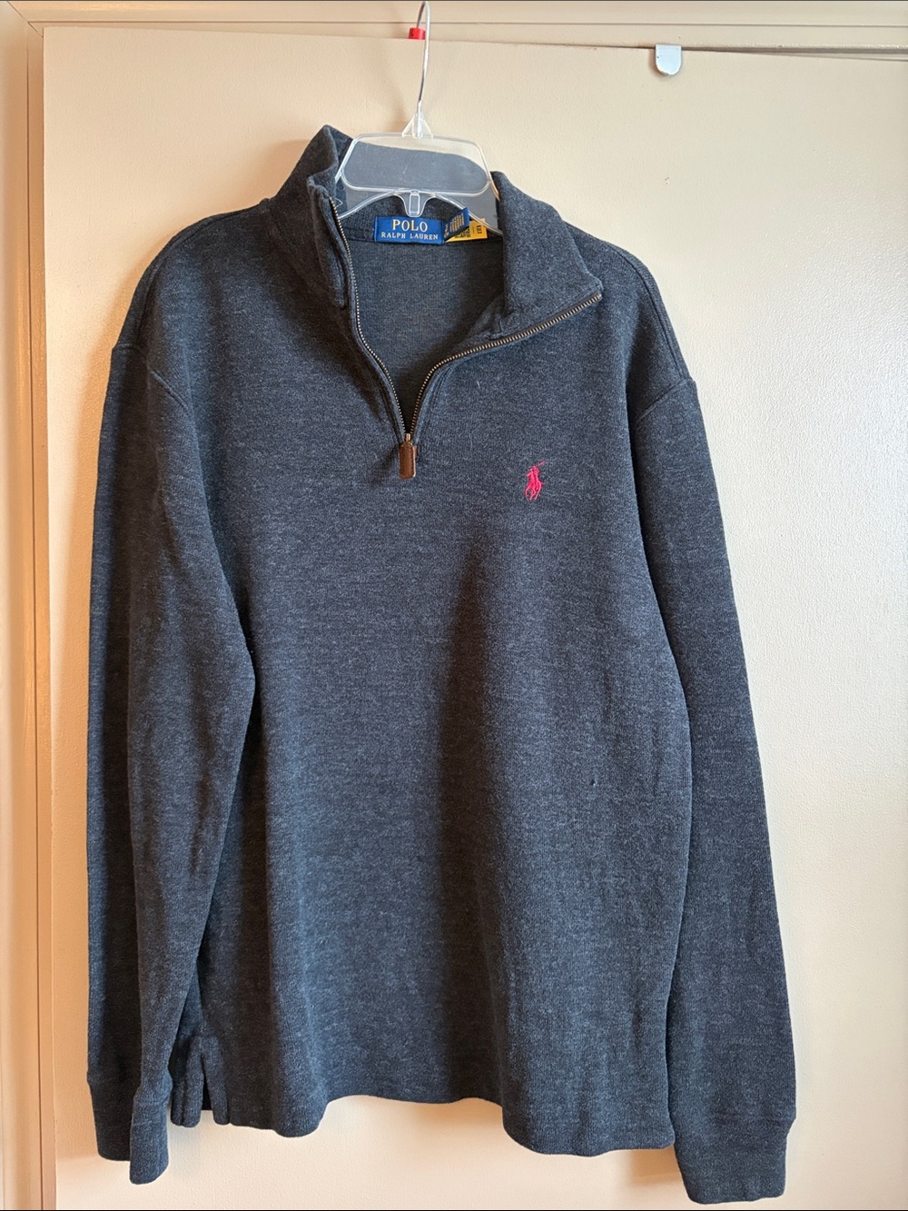 Polo by Ralph Lauren Charcoal Half-Zip Sweater with Pink Pony